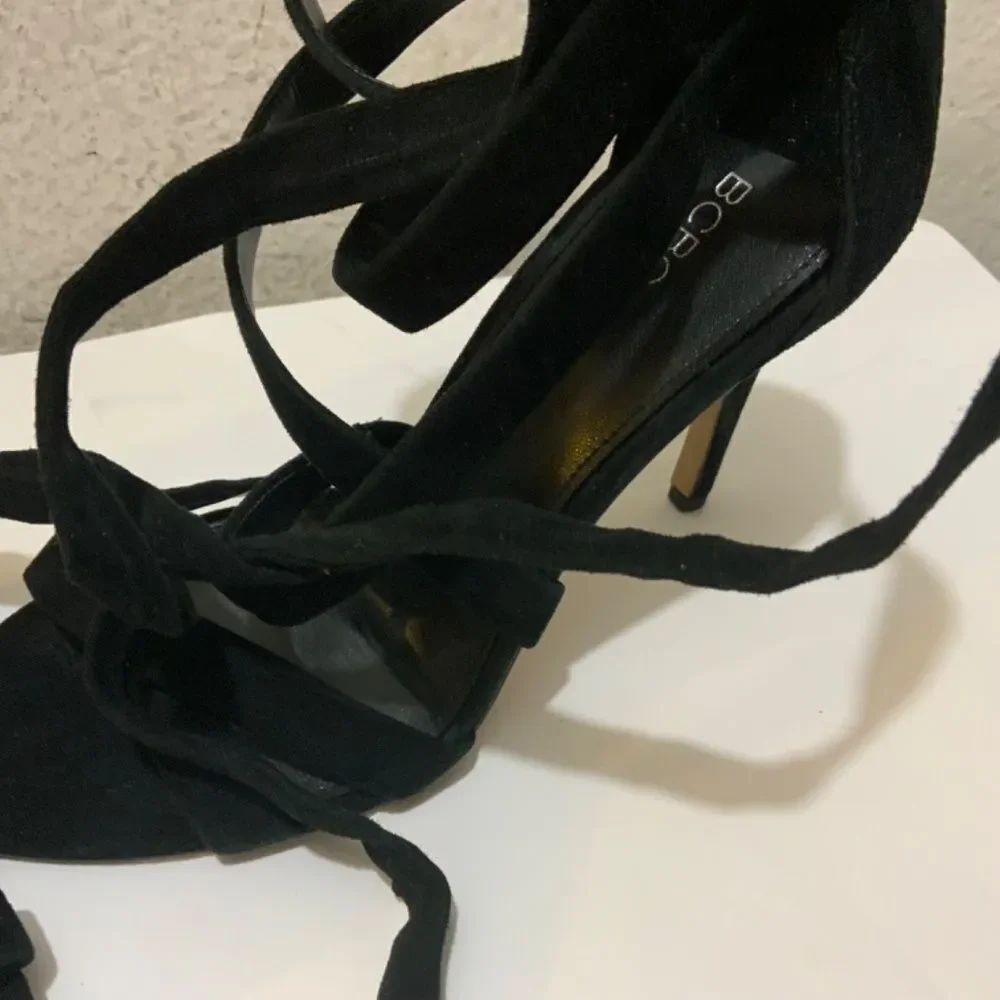BCBGeneration Janine Lace Up Heeled Sandals, Black, Womens 7 M